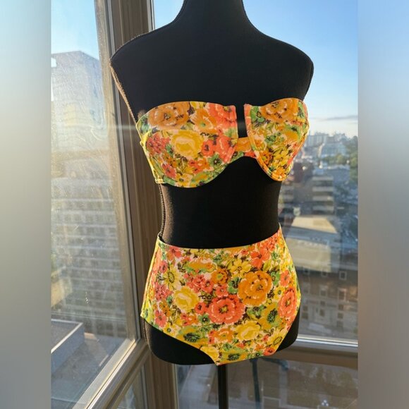 🆕 ZIMMERMANN 🧿 NWOT Yellowy Floral Print Balconette Bandeau Bikini - Sz 2/US 6 - Picture 13 of 16
